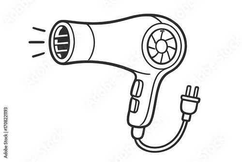 Line illustration of hair dryer with plug vector graphic, cartoon style hairdryer icon for apps and design, electrical appliance concept with transparent background