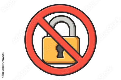 Lock prohibited icon, no access symbol, security restriction sign, forbidden padlock illustration, web and app design element, vector cartoon graphic, transparent background, security alert visual