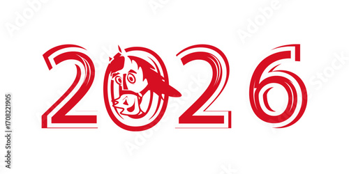 New year 2026  Chinese  Year of the Horse. Red fiery horse. Logo design on transparent background.
