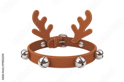 Festive Reindeer Antler Dog Collar: A whimsical holiday accessory for your furry friend, complete with jingle bells for extra holiday cheer. Isolated on transparent background, cutout