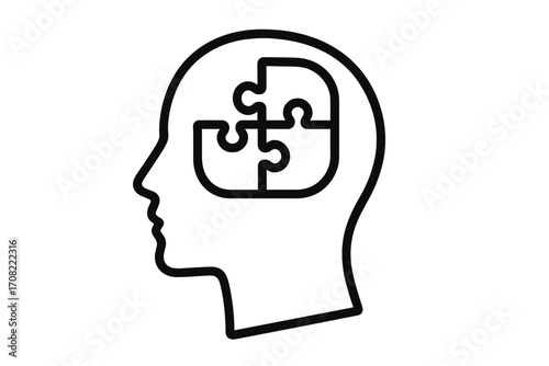 Human head silhouette with puzzle pieces brain concept, mental health, cognitive thinking, psychology icon, mind intellectual symbol, problem solving, mental disorder illustration