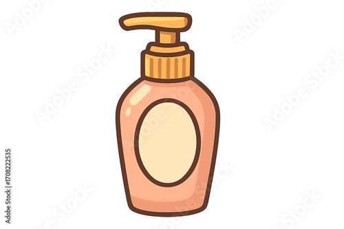 Simple cosmetic bottle icon with pump dispenser, vector cartoon illustration, skincare packaging design, beauty product container, transparent background, graphic design asset for apps and digital use