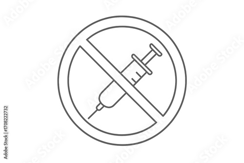 No Injection Symbol. Prohibited Medical Syringe Icon. Anti Needle Illustration. No Vaccine Sign. Injection Ban, Healthcare Warning, Thin Line Vector Design with Transparent Background