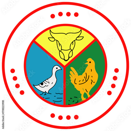 Emblem with Three-Part Symbol Cattle, Poultry, and Waterfowl Depiction