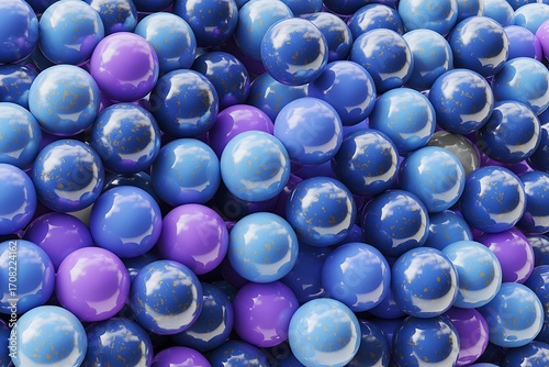 Closeup of a pile of blue and purple shiny balls
