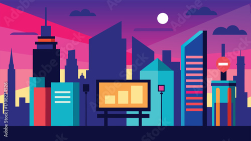 Vibrant city skyline dynamic lighting evening illustration scalable vector eps graphic