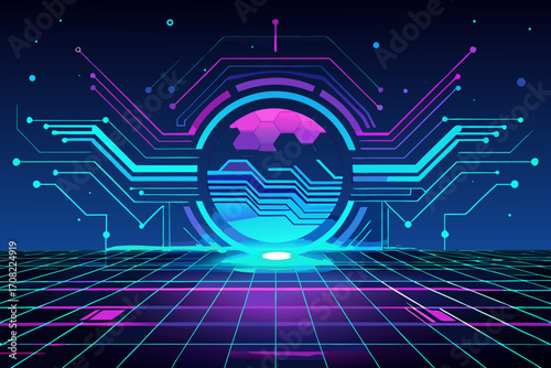 Futuristic glowing grid with circuit design, perfect for modern technology and innovation concepts