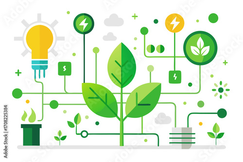 Sustainable technology powering green energy and plant growth for a vibrant future concept