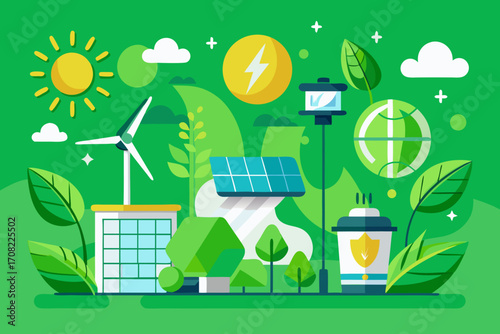 Vibrant clean energy solutions promoting a sustainable future and eco-friendly lifestyle with nature