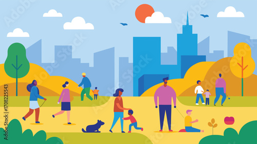 Vibrant city park illustration people enjoying outdoor activities scalable vector eps