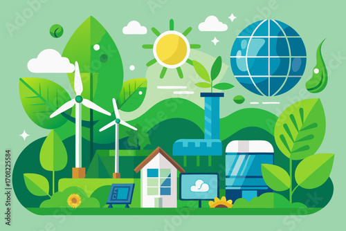 Embrace sustainable energy sources for a greener future with this modern graphic design, clean tech solutions