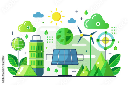 Eco-friendly sustainable energy solutions for a vibrant future with solar panels and wind turbines
