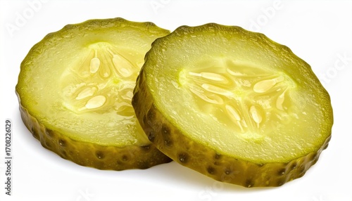 Detailed image of two pickle slices showcasing texture and seeds, perfect for culinary and food-related projects.