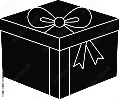 Christmas box with bow vector icon.