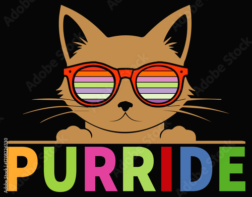 Pride Colorful LGBT Purride Rainbow Cat Lover Gift - printable editable vector art file.