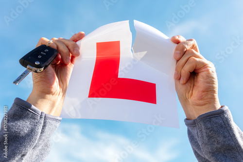 Принти на полотні Tearing up L plate after passing driving test