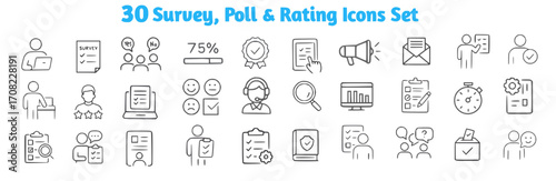 Survey Poll and Rating Icons Pack for Feedback and Business Design,Ideal for apps, presentations, websites, business reports, and UI design.

