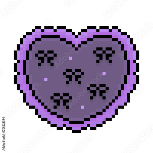 ピクセルアートなダークカラーリボンフリルハートアイコン❤︎PNG