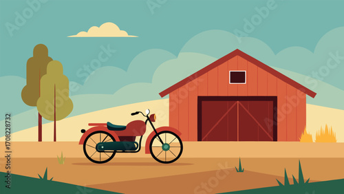 Vintage motorcycle rustic barn scene vector illustration scalable eps graphic