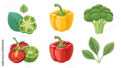 Fresh Colorful Vegetables On Composition white background, isolated on transparent background