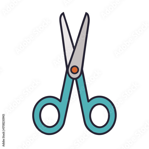 Simple flat design of teal scissors on a transparent background