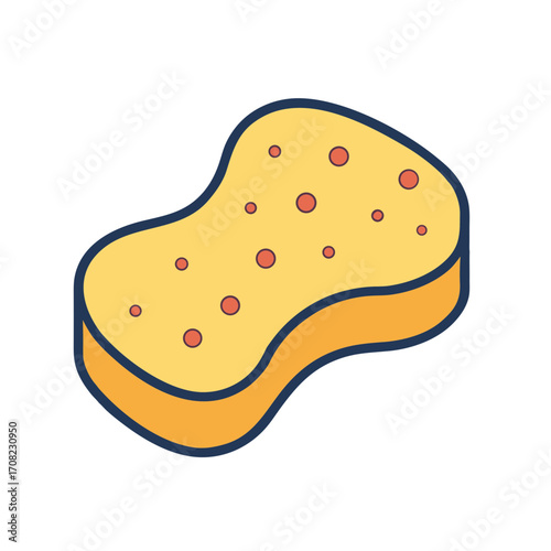 Yellow sponge with orange pores and blue outline on transparent background