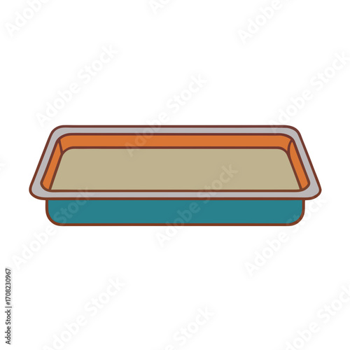 Simple cartoon illustration of a rectangular cat litter box with sand