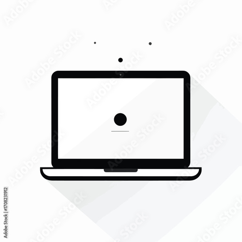 Laptop screen displaying loading icon, minimalist design.