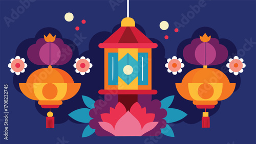 Vibrant digital lantern illustration festive celebration asian culture scalable vector graphic