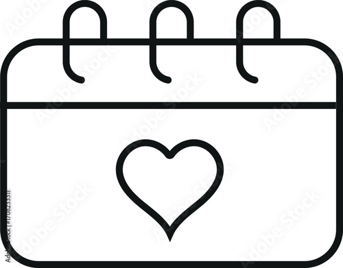 Ícono de calendario con corazón – diseño lineal minimalista en blanco y negro