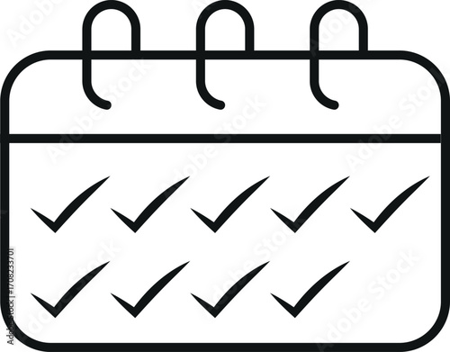 Íconos de calendario con tareas completadas, estilo minimalista en blanco y negro.