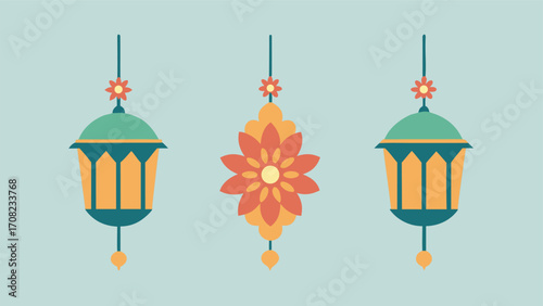 Decorative ramadan lanterns with intricate floral patterns vector illustration