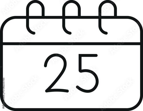 icono calendario simple con fecha número 25, estilo minimalista en blanco y negro.