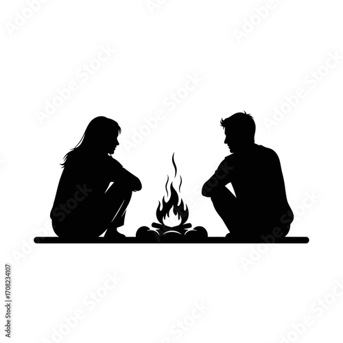 Couple enjoying intimate campfire moments, sharing stories and warmth under the night sky.