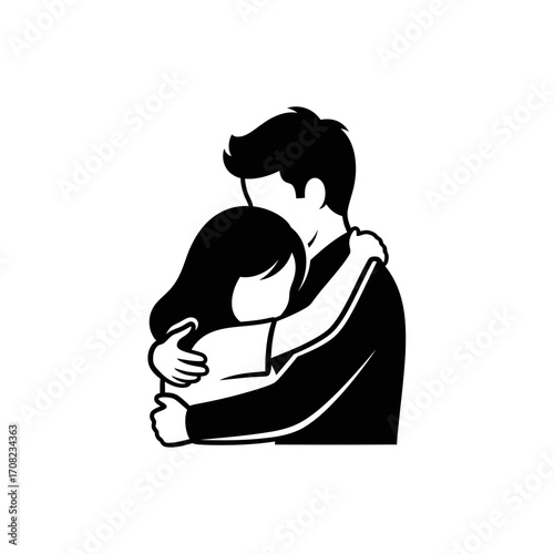 Loving couple embracing warmly conveying deep affection and connection in a simple, modern style