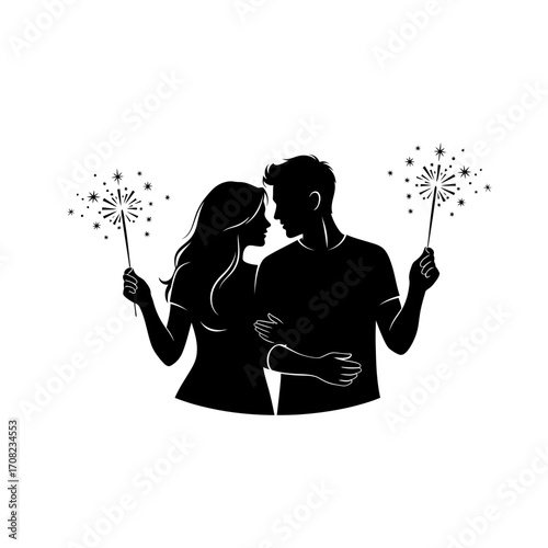 Romantic couple celebrate with sparklers, glowing with love and festive cheer for special moments