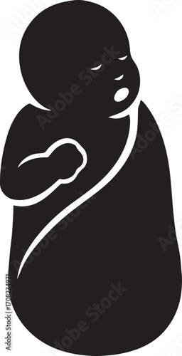 Baby in sleeping bag silhouette, perfect for newborn, infant, maternity, and baby care themes.