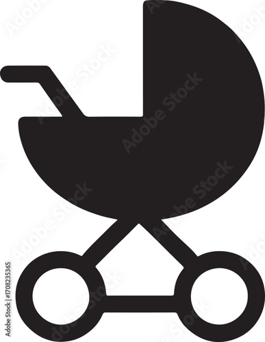 Baby stroller icon silhouette, perfect for newborn, infant, maternity, and childcare designs.