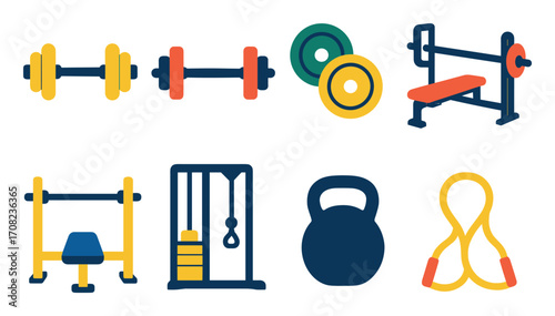 Colorful Gym Equipment Icons