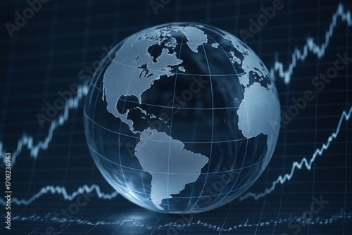 Global Economy: A glowing globe, intertwined with dynamic stock market graphs, illustrates the interconnectedness of global economics in an evocative visualization.