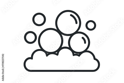 Soap foam bubbles vector line icon. Suds lather for washing, cleaning, hygiene concept. Fizzy sparkling water or soda. Minimal cartoon graphic for bath, laundry, shampoo.