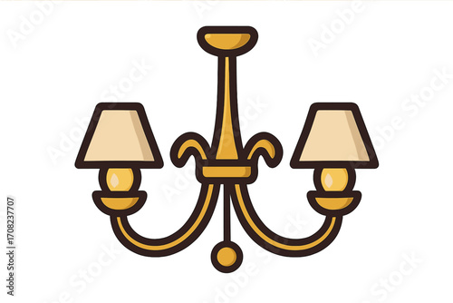 Classic chandelier ceiling lamp icon. Vector cartoon illustration of an elegant vintage light fixture. Home interior decoration element, luxury furniture and lighting concept.