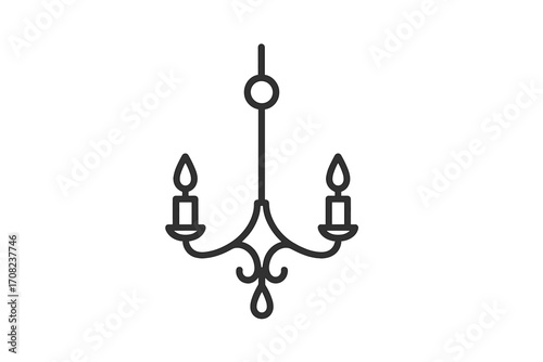 Chandelier line icon. Classic ceiling lamp with candles for decoration. Luxury interior light fixture symbol. Elegant vintage candelabrum vector illustration for design.