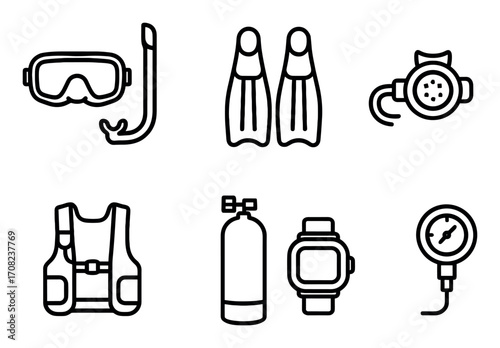 Minimalist Diving Equipment Icons