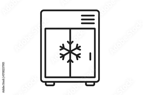 Cold storage icon, freezer line symbol. Refrigerator outline vector. Fridge pictogram with snowflake. Frozen food, cooling, temperature control concept for web and apps.