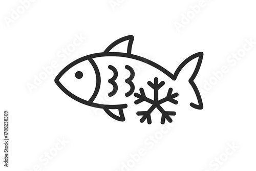 Frozen fish line icon. Seafood product symbol for cold storage food concept. Simple outline vector for fishery, supermarket menu, packaging or web design graphic.