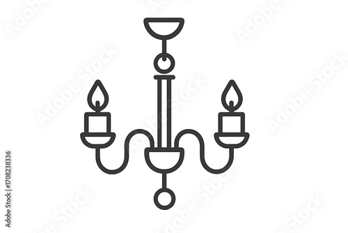 Chandelier classic line icon. Ceiling light outline vector symbol. Vintage lamp pictogram for interior design. Home decor lighting element. Elegant retro light fixture sign.