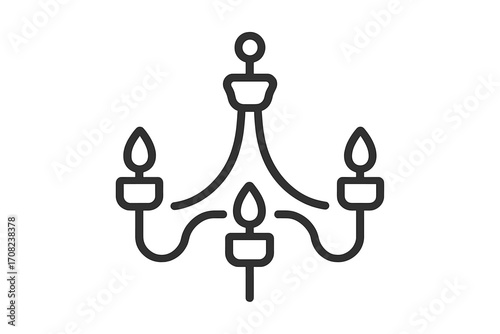 Chandelier line icon. Ceiling light outline symbol. Classic lamp pictogram for interior design. Vintage luxury lustre illustration. Home decor element for web, apps and cards. Vector.