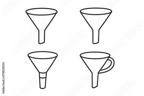 Funnel icon set line art vector. For marketing sales funnel, data filtering, lead generation, and conversion process. Simple filter symbol collection for web and apps.