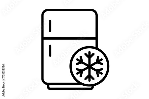 Refrigerator freezer line icon. Vector cold storage symbol with snowflake. Frozen food preservation concept. Kitchen appliance outline illustration. Refrigeration graphic.